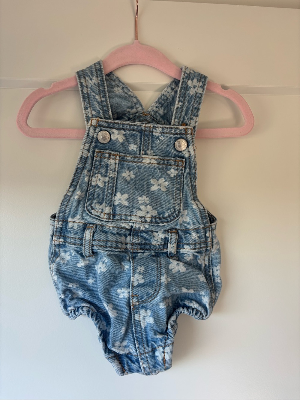 Old Navy Blue Floral Denim Baby Overall Romper